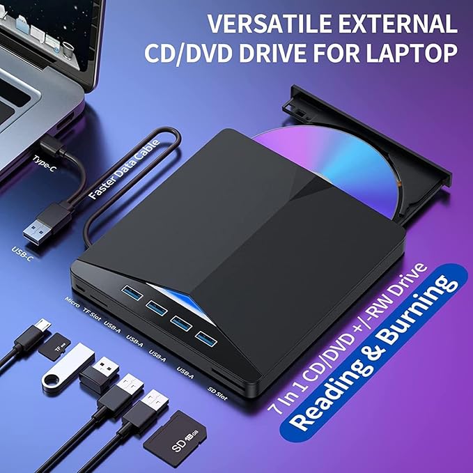 7 in1 External CD DVD Drive USB 3.0 DVD &amp CD-ROM +/-RW Disc Drive Player Burner Reader Writer for Laptop PC Desktop