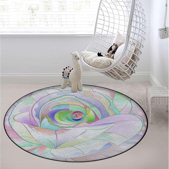 Pink Green Round Chair CushionFloor mat Hardwood Floor Protection mat for Office and Home Computer Chairs Tropical Exotic Flowers Watercolo Diameter 55 in