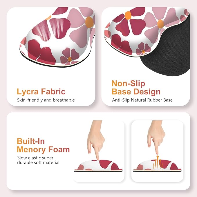 Desk Mat Gaming Mouse Pad Cute Desk Matt Keyboard Wrist Rest for Desktop Anti-Slip Mousepad w/Stitched Edges XXL Large Mouse Pad with Wrist Support for Desk Computer I Burgundy Lucky Flower