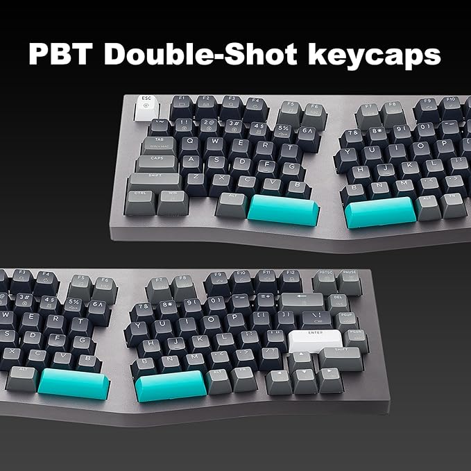 Hexgears F2 - Aluminum Custom Mechanical Keyboard Split Alice 83 Key Layout Ergonomic Keyboard Hot Swappable Slient Linear Switch BT5.0/2.4GHz/USB-C RGB Backlit for Win/Mac (Gradient Silver)