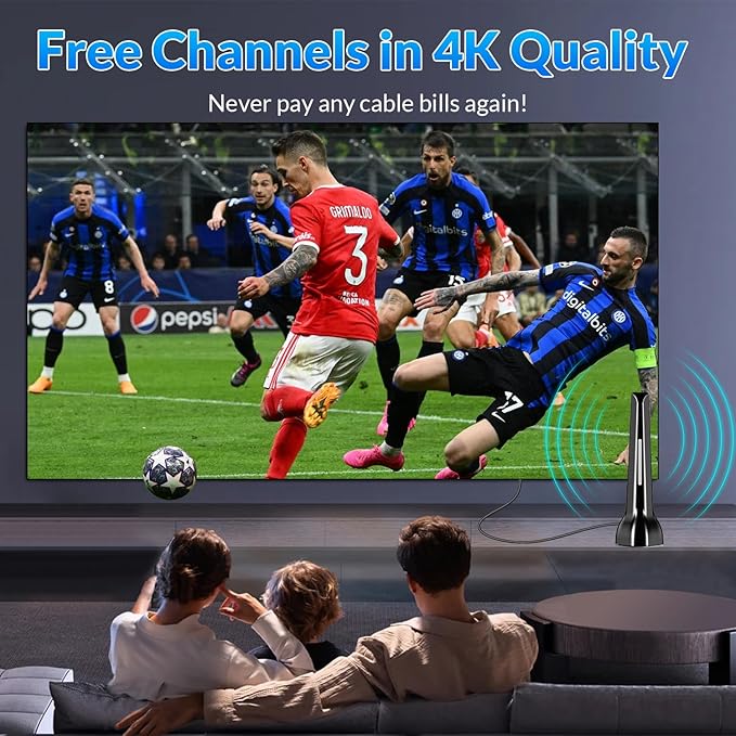 TV Antenna for Smart TV Indoor Long Range Digital HDTV Antenna for Local Channels in 4K 1080p - 360° Reception with Strong Magnetic Base Easy Setup for Free Over-The-Air Channels No Cable