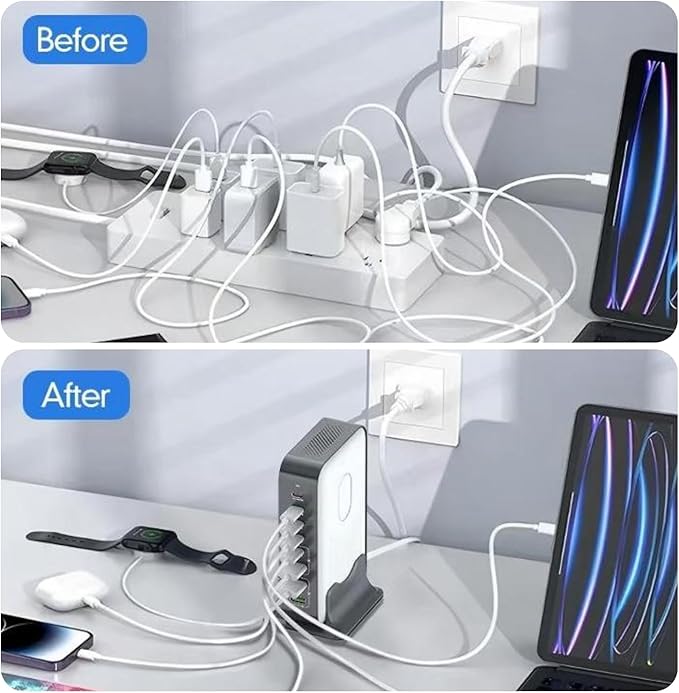 8 Ports USB C Fast Charger Block Chagring Station Dual 100W PD PPS HUB for Multiple Devices Laptop Adapter Compatible with MacBook Pro/Air iPad iPhone Pro Max