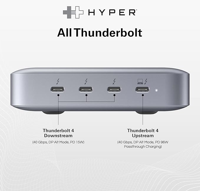 HyperDrive USB-C &amp Thunderbolt 4 Hub with Integrated GaN Power Source - Three Thunderbolt 4 Downstream Ports and One Upstream Port with 96W Passthrough Charging