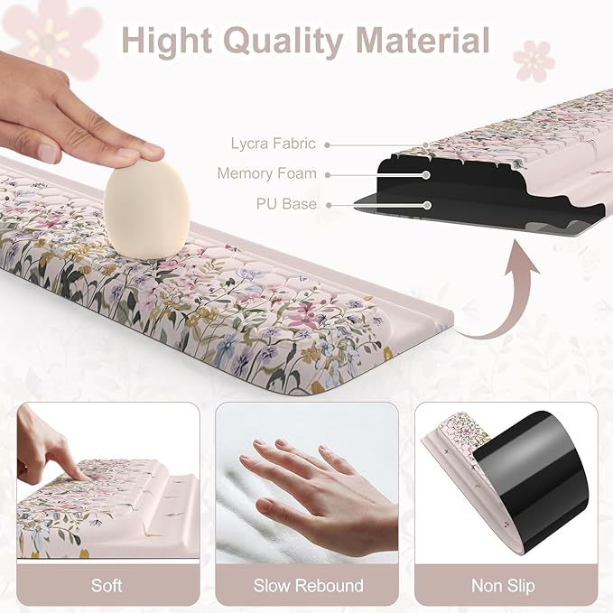 2 in 1 Wrist Pad for Keyboard 3-Level Height Adjustment Keyboard Riser for Typing Memory Foam Wrist Support for Keyboards for Office Home(Off White)
