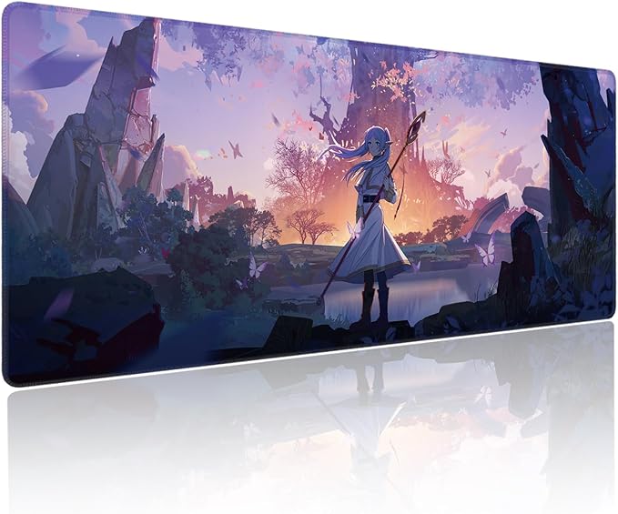 Anime Mouse Pad Water Resist Keyboard PadMouse Pads with Non-Slip Rubber BaseOffice Computer Key Board Mousepad Computer Keyboard Mousepads Mat 800 x 300mm / 31.5×11.8 inches (Frieren B)