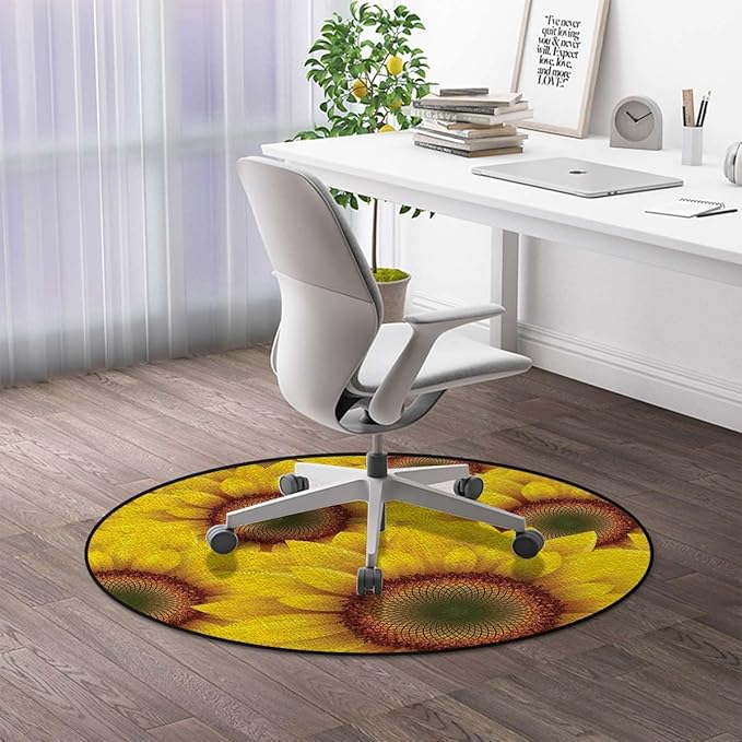 Orange YellowRound mat Washable Desk Chair Mats Summer Happiness Colorful Nature Print Carpeted Floor Anti-Slip Floor Protector Gaming Computer Chair Mat for Office Gaming Diameter 47.2 in
