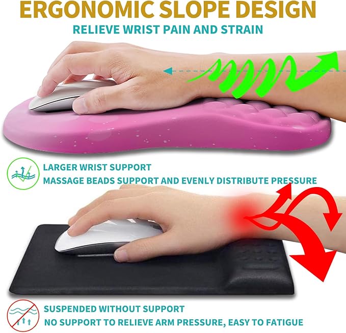 Hokafenle 2 in 1 Ergonomic Mouse Pad Wrist Support &amp Wrist Rest for Computer Keyboard Set with Relieve Carpal Tunnel Pain Massage Bulge and Full Memory Gel Design (2In1 Set Sweet Pink)