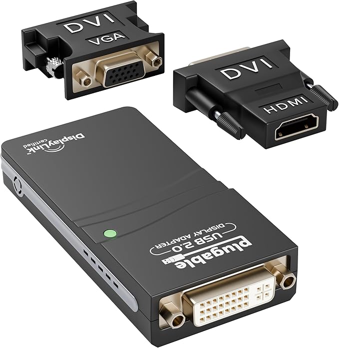 Plugable USB 2.0 to HDMI DVI or VGA I Multi-Monitor External Video Graphics Card Adapter up to 1920x1080 Supports Windows 11 10 8.1 7 XP Mac and ChromeOS