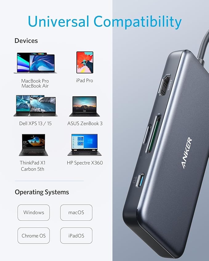 Anker USB C Hub 7-in-1 (10 Pack) with 4K HDMI 85W Power Delivery USB-C and 2 USB-A 5Gbps Data Ports microSD and SD Card Reader for MacBook Air MacBook Pro XPS and More