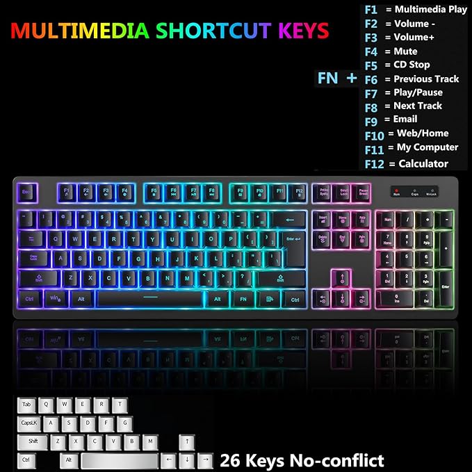 Wireless RGB Gaming Keyboard and Mouse - Rechargeable RGB BacklitLong Battery LifeMechanical Feel7 Color Gaming Mouse for PC Game and Work