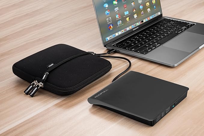 ROOFULL External CD DVD +/-RW Drive for Laptop Mac USB 3.0 &amp USB-C CD DVD Disc Reader Writer Burner CD-ROM Portable DVD Player with Carrying Case for Windows 11/10 PC MacBook Pro Linux Computer