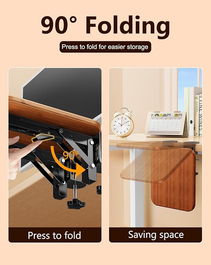 Ergonomic Desk Extender Tray 8.2x7.6 Table Mount Arm Wrist Rest Shelf 90° Foldable Elbow Support Clamp on Computer Arm Rest for Desk Office &amp Home Use Wood