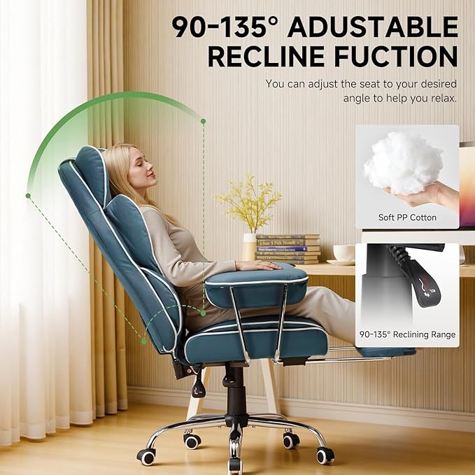 COMHOMA Big and Tall Gaming Chair with Pocket Spring Lumbar Support Ergonomic Office Chair with Footrest Executive Desk Chair with Outward Fixed Soft Armrests Computer Chair with High Back Blue