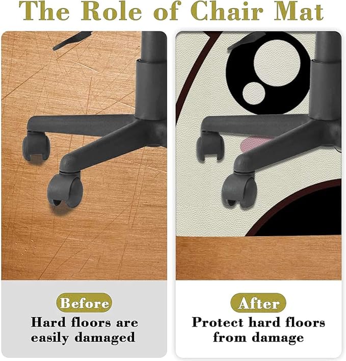 White and Black PU Leather Chair Mat for Hard Floors Cartoon Smiling Panda Animal Floor Mats Wood/Tile Protection Mat for Office &amp Home Anime Diameter 59 in