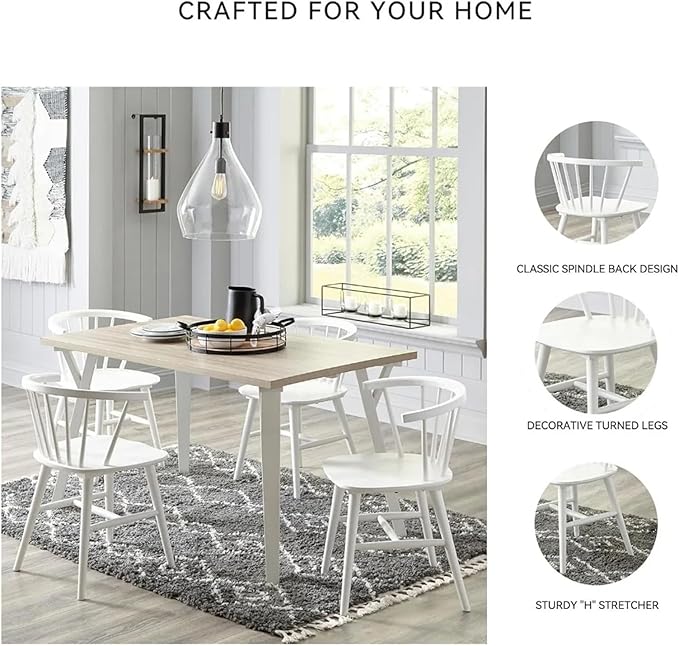 Adjustable Office Computer Chair with Armrest 1pcs White Modern Minimalist Spindle Back Dining Chair with Solid Wood Frame