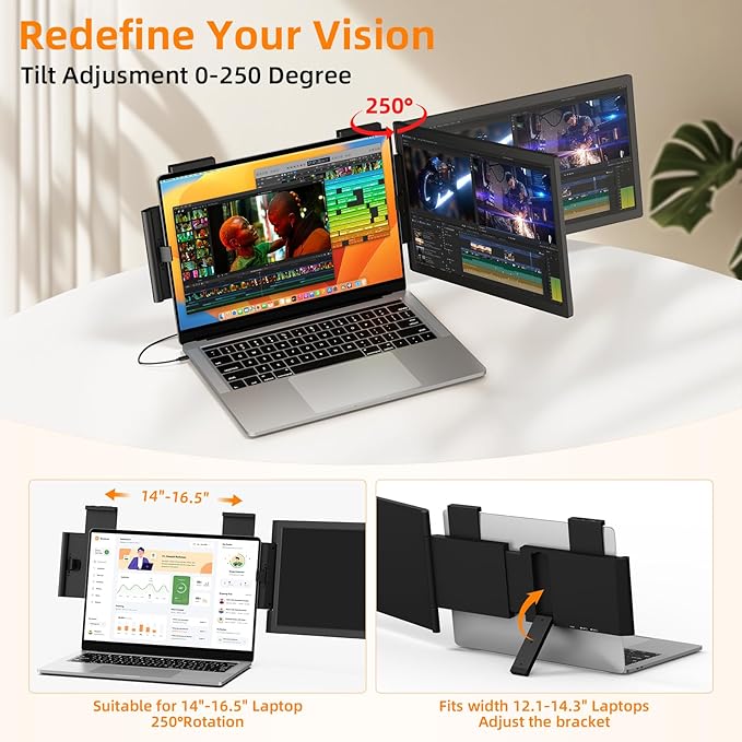 Laptop Screen Extender 14 FHD IPS 1080P Portable Monitor for Laptop Mini HDMI/Type-C PC Display Extender Fits 14-16.5 LaptopsPlug &amp Play for Windows/Mac/Android/Switch/PS5