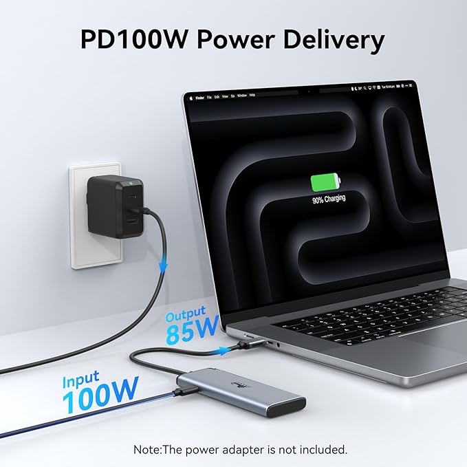 LIONWEI USB C Splitter Dual Monitors for MacBook Pro 2USB-C Video Output 4K@60Hz 10Gbps Data Transfer 100W PD Charging Dual Monitor Adapter Dongle for USB C Monitor Windows MacBook Pro/Air