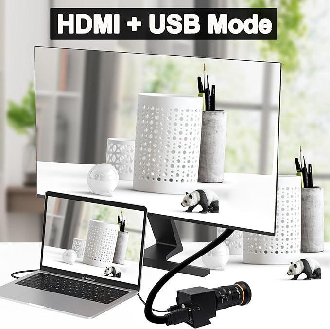SVPRO 4K 60fps HDMI Camera USB3.0 Streaming Webcam with 5-50mm Manual Telephoto Lens 10X Optical Zoom H.264 Industrial Microscope Close-Ups CameraUSB and HDMI Dual Ouput