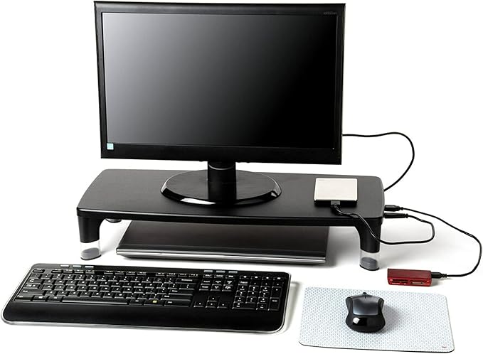 3M Adjustable Monitor Stand with 4-Port USB Hub Black Great for Computer Monitors Laptops TVs Speakers Printers and More