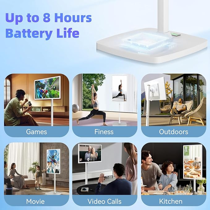 27 Inch Portable Touchscreen Monitor | Rolling Monitor on Wheels | 1080p Smart Screen | 8g+128g | Android OS 13 | 4K Webcam &amp 133wh Battery(Up to 8H) (1080P)