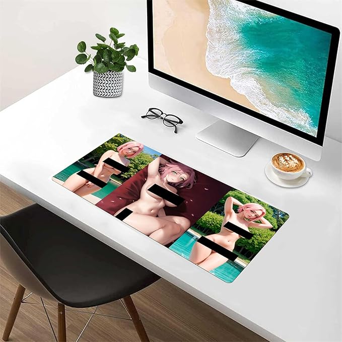 Sexy Anime Gaming Mouse PadXXL Large Mouse PadDesk Mat with Non Slip Rubber BaseDesk Mat for Keyboard and Mouse Sexy Butt Breasts Chest (35.43x15.74 inche)