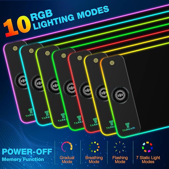 TARKARI Magnetic Wireless Charging RGB Mouse Pad Large Gaming Desk Mat Waterproof 31.5x11.8 Black Mousepad Ultra-Smooth Surface Non-Slip Rubber Base Desk Pad for Keyboard Laptop