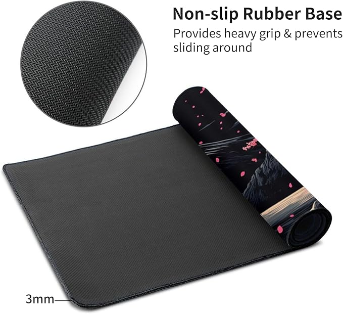 Extra XXXL Japanese Cherry Blossom Gaming Mouse Pad Watercolor Mouse Pads Keyboard Mat Stitched Edges Mousepad Non-Slip Rubber Base Desk Mat for Office &amp Home (48x24 Inch)