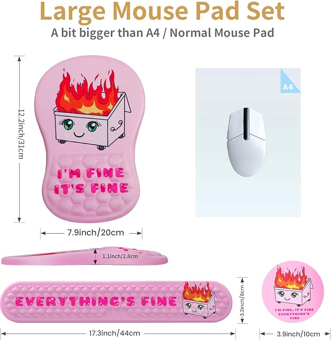 L-SPOUTTO Mouse Pad Wrist SupportErgonomic Mouse Pad with Wrist RestComputer Mouse Pads Pain Relief Keyboard Wrist Rest with CoasterComputer Mouse Pad for Desk Laptop Office-Fire on Dumpster