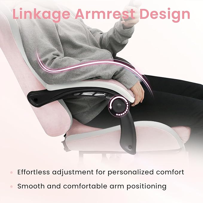 N-GEN GAMING Video Gaming Chair Office Computer Desk Use Ergonomic Reclining Backrest Adjustable Armrests Lumbar Support Footrest High Density Foam Breathable Fabric Heavy Duty Base (Pink)