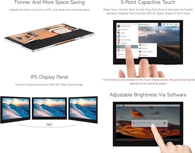 Waveshare 4.3inch DSI Display 800 × 480 Resolution IPS Compatible with Raspberry Pi 4B/3B+/3A+/3B/2B/B+/A+ CM3/3+/4 Touch Version
