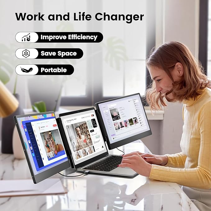 KEFEYA Laptop Screen Extender - 14.1 Portable Monitor for Laptop with Sturdy Metal Kickstand 1080P HD IPS Laptop Monitor Extender Plug and Play for Windows/Mac/Chrome Fits 13-17 Inch Laptops