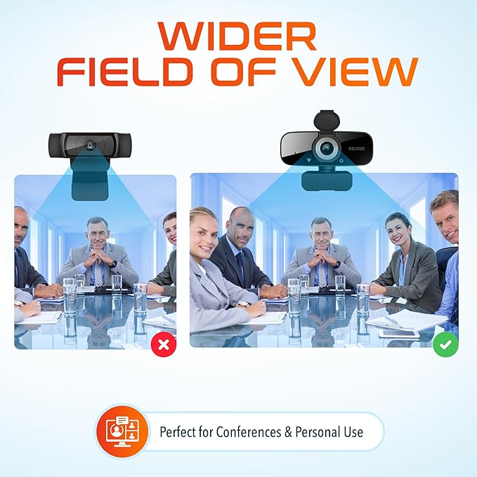 Delton C24 USB Webcam with Microphone HD 1080p Wired Webcam 2 Megapixels Wide Field of View Auto Focus Noise Canceling Mic USB Computer Camera Compatible with Computer/Laptop/iMac - Black