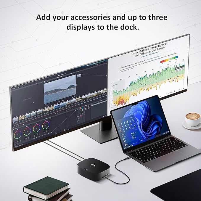 HP Docking Station for Dual Monitor Bundle - 1 Year Warranty HP USB-C G5 Dock for USB-C &amp Thunderbolt Laptop with 120W AC Adapter + HDMI &amp DisplayPort Cables + USB Cable
