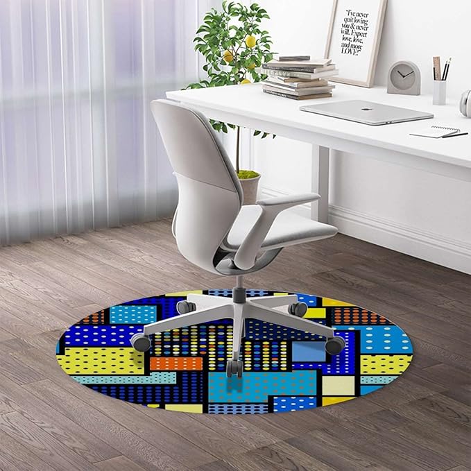 Blue and Green PU Leather Office Gaming Rolling Floor Mat Oriental Moroccan Motifs Computer Gaming Rolling Chair Mat for Home Office Hardwood Floor Moroccan Diameter 59 in