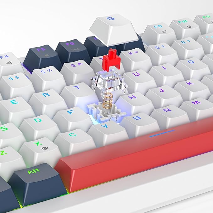 Owpkeenthy Wired 75% Mechanical Gaming Keyboard 82 Key Gasket Mechanical Keyboard with Volume Knob Hot Swappable Linear Red Switch RGB Backlit for PC Laptop (White Earth)
