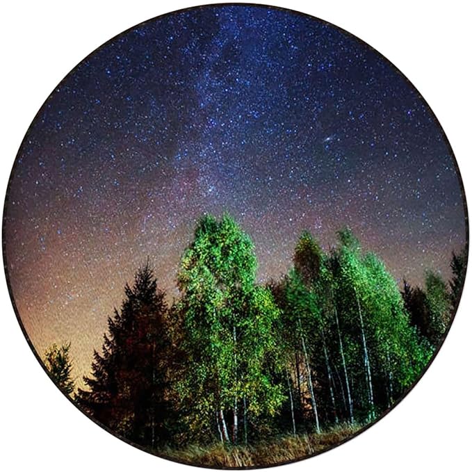 Green Navy Purple Round Area Rugs Non-Slip Absorbent Round Rug Soft Comfortable Throw Rugs for Living Room Bedroom Nursery Decor Tree Milky Way Sky Natural Diameter 43.3 in