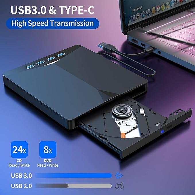 7 in1 External CD DVD Drive USB 3.0 DVD &amp CD-ROM +/-RW Disc Drive Player Burner Reader Writer for Laptop PC Desktop