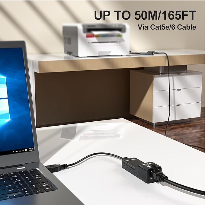 DriverGenius NT50 USB 2.0 Ethernet Extender Over Cat5e/Cat6/CAT7 - USB Network RJ45 Extender Repeater up to 165ft (50M) Compatible for Win/Mac/Ubuntu (Driver Free Version)