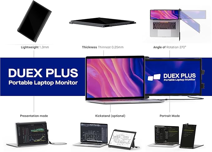 Mobile Pixels Duex Plus Portable Monitor for Laptops USB C/USB A Plug and Play 13.3 Laptop Screen Extender