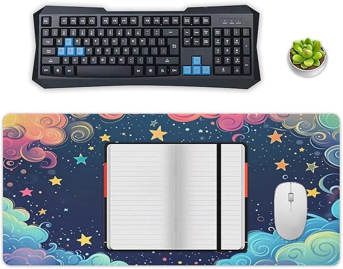 Colorful Galaxy Space Mouse Pad Large Desk Mat Extended Keyboard Mouse Pad with Non-Slip Base and Stitched Edge Mouse Mat Desk Pad 36x16 Mouse Pads for Desk Home Office Gaming
