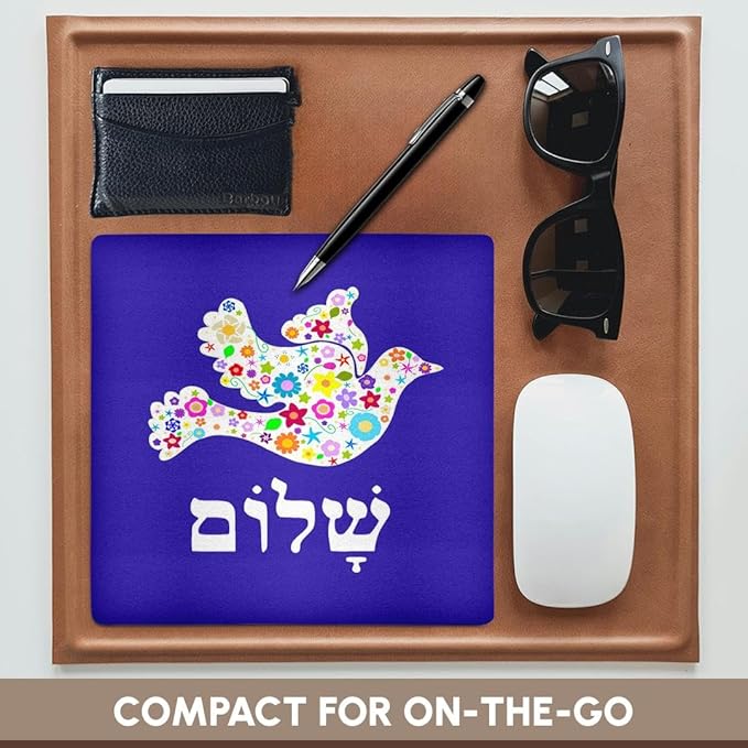 3Drose 8 X 8 X 0.25 Inches Mouse Pad White Floral Dove of Peace with Hebrew Shalom Text (mp_58351_1)