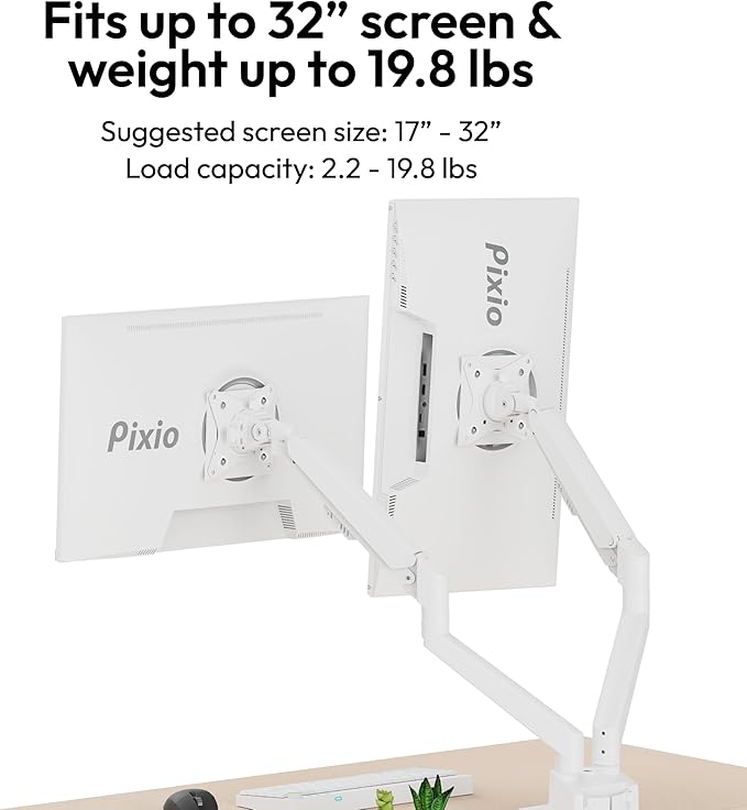 Pixio Two PXC279WAVE White 27 inch 300Hz Refresh Rate FHD 1080p Resolution 1650R Curve Fast VA Panel 1ms GTG Response Time HDR Curved Gaming Monitor and PS1D Wave White Dual Monitor Arm