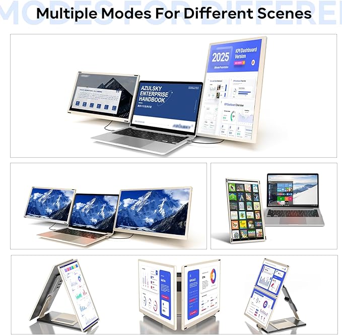 Laptop Screen Extender 15.6'' 1080P FHD Laptop Monitor Extender with 235°Rotation Detachable Dual Monitor Plug &amp Play Triple Screen for 13-17.3 Laptops Compatible with Mac/Wins/Android/Dex