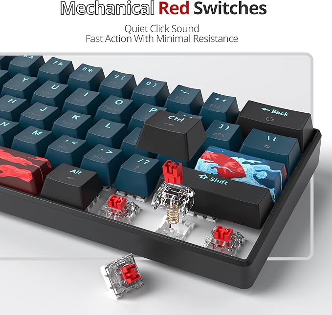 60% Mechanical Gaming Keyboard - RGB Red Switch Wired Compact 61 Keys for Windows PS4/5 Xbox