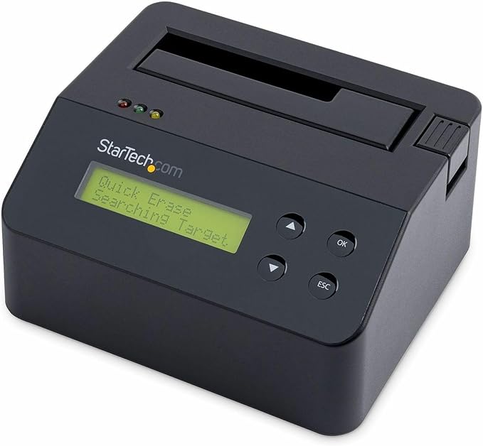 StarTech.com Single Bay Hard Drive Eraser Standalone HDD/SSD Disk Wiper/Sanitizer 4Kn USB 3.0 to SATA III 9 Erase Modes LCD RS232 Printer Port Hardware Erasing Tool TAA Compliant (SDOCK1EU3P2)