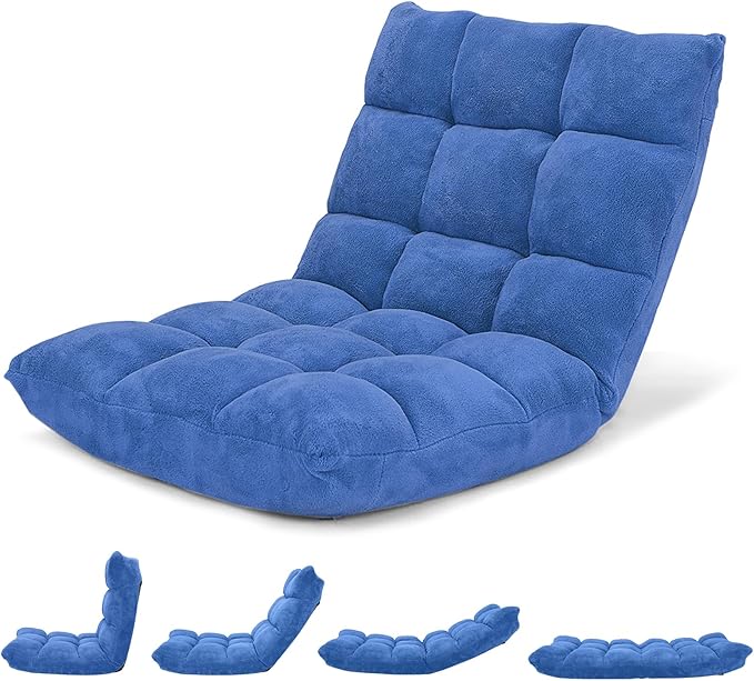 GORELAX Memory Foam Floor Chair 14-Poistion Adjustable Floor Reading Gaming Chair Recliner Folding Cushioned Meditation Chair with Back Support Padded Lazy Sofa Chair for Adults Kids (Blue)