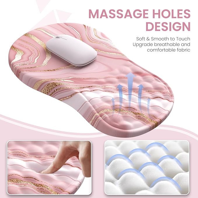 Pink Desk Mat Desk Mat for Mouse Computer Mats Rose Gold Mouse Pad and Keyboard Wrist Rest Memory Foam Wrist Rest for Mouse (Rose Gold Pink)