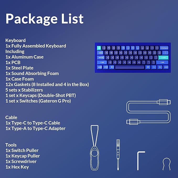 Keychron Q4 Wired Custom Mechanical Keyboard QMK/VIA Programmable Macro Full Aluminum Hot-Swappable Gateron G Pro Brown Switch 60% Layout Double Gasket Compatible with Mac and Windows - Blue
