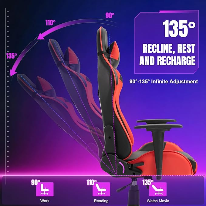 DIKEP Computer Gaming Desk Chair Video Game Chair with Footrest and Lumbar Support PU Leather High-Back Recliner Headrest and Height Adjustable w/ 360° Swivel Seat for Office and Home - Black &amp