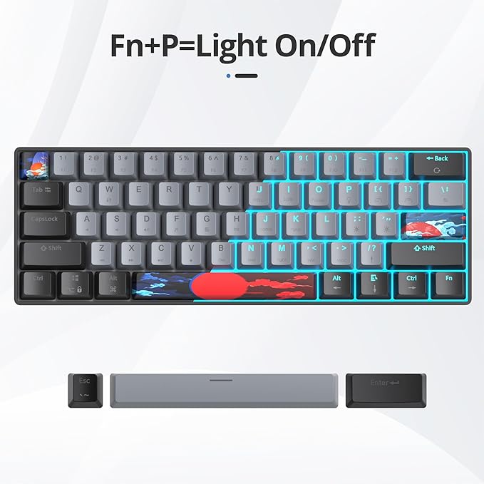 surmen 60% Wired Mechanical Gaming Keyboard 61 Keys Backlit Ultra-Compact Mini Office Keyboard with Red Switch for PC/Mac Gamer Typist (61 Dolch)